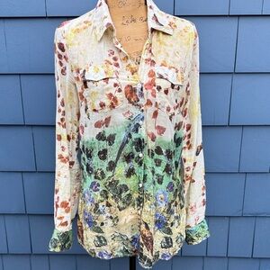 Cotton Daisy medium delicate Multicolor Floral Button-Down Shirt blouse top